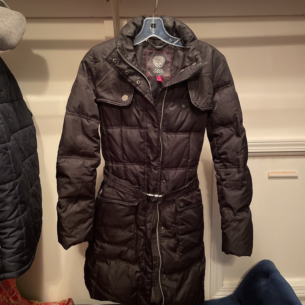 Vince Camuto Black Belted Duck Down Coat, XS